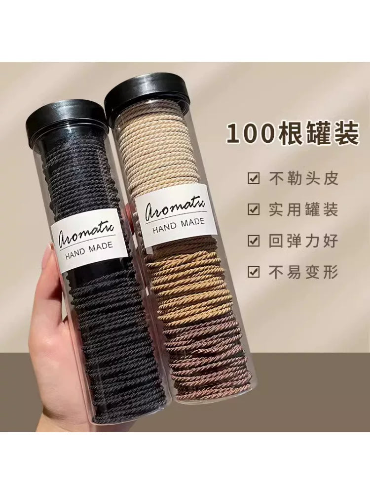 Black rubber band, highly elastic, durable, hair tie, leather sleeve, hair tie, women's bucket set, 100 rubber bands, high ponytail