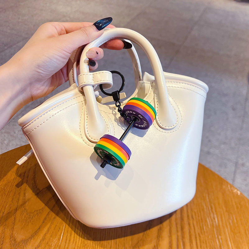 Creative Mini Gym Barbell Keychain Pendant Couple Sports Model Car Bag Keychain Pendant Gift