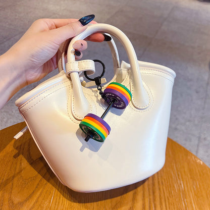 Creative Mini Gym Barbell Keychain Pendant Couple Sports Model Car Bag Keychain Pendant Gift