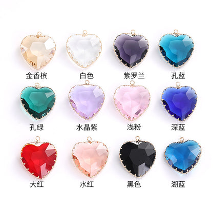 Heart-shaped single pendant gold flower claw glass diamond pendant necklace clothing accessory heart-shaped gold edged peach blossom claw pendant
