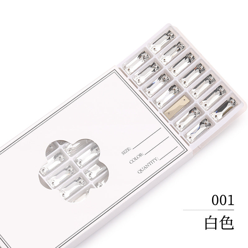 Double Hole Long Bar Flat Bottom Rhinestone - Hand-Stitched Scratch-Resistant AB Color Straight Strip Flat Buckle for Clothing Luggage