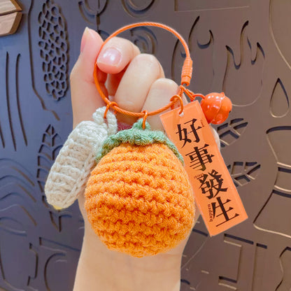 Creative plush weaving good things happen keychain small pendant cartoon crochet persimmon bag bag keychain small gifts