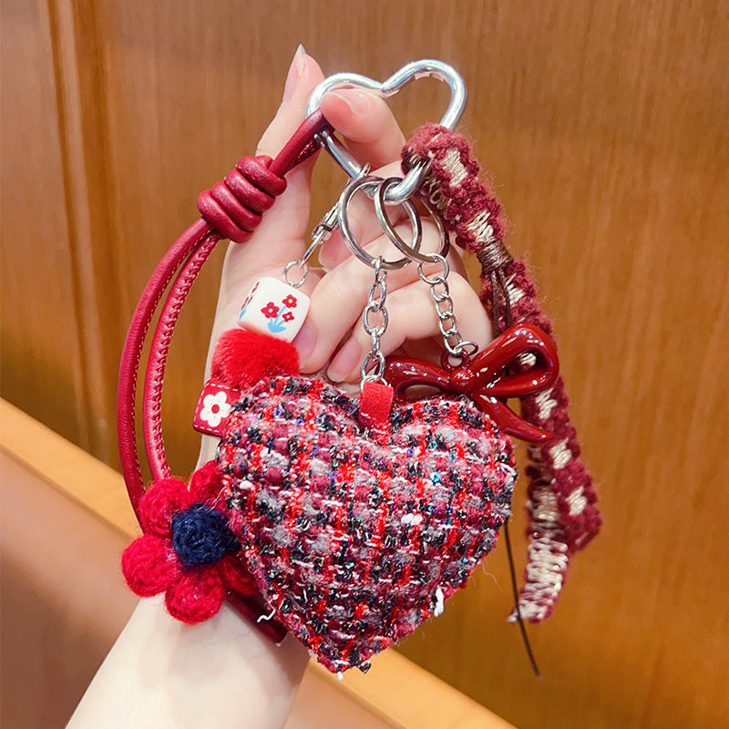 Original handmade DIY small fragrance style love keychain pendant miu series bow bag bracelet keychain pendant