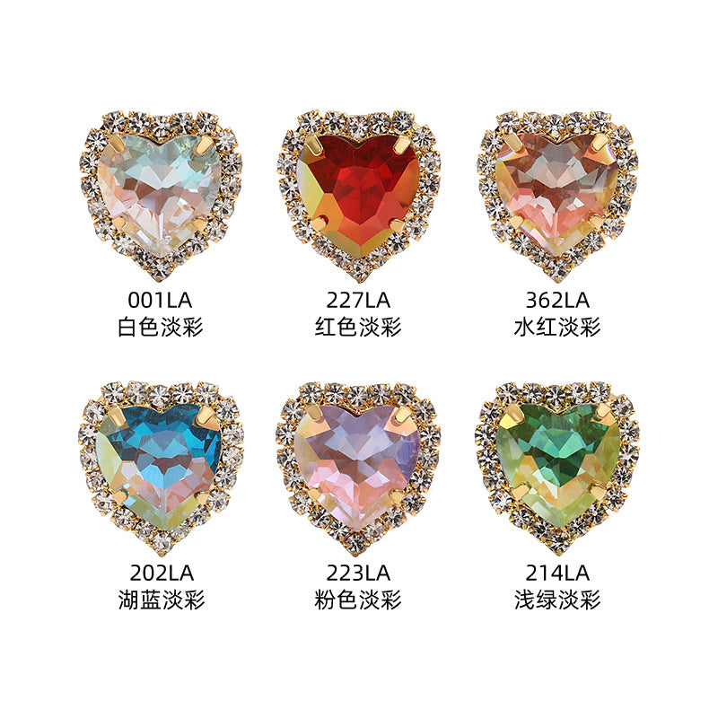 Pale color peach heart crystal buckle perimeter copper bottom support love glass hand-sewn claw diamond clothing DIY accessories