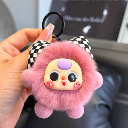 Imitation otter rabbit fur bow, small briquettes, car keychain pendants, exquisite dolls, cartoon dolls, school bags, bag ornaments