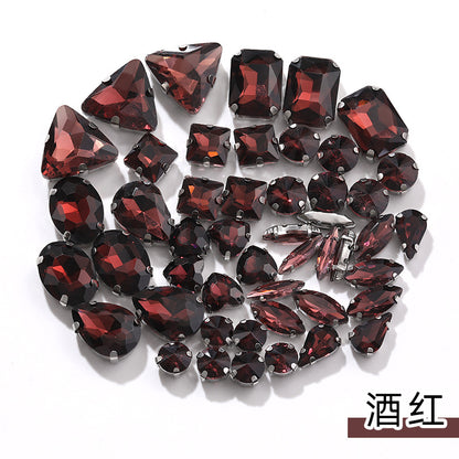 Mixed Four-Corner Claw Rhinestones - Silver Crystal Glass Hand-Sewn Wedding Dress Accessories 50pcs