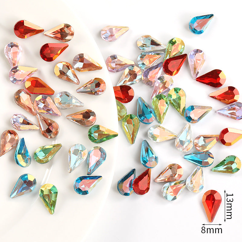 Brand new light color series 8*13 waterdrop glass rhinestones, pointed bottom DIY phone case, nail art diamond stacking materials, accessories