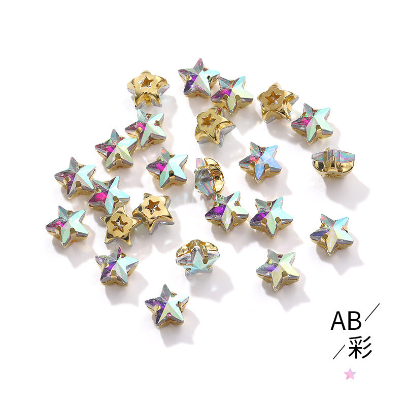 New 10mm five-pointed star hand-stitched glass thickened claw drill 3D DIY wedding dress, clothing, shoes, bags, hair clips, accessories