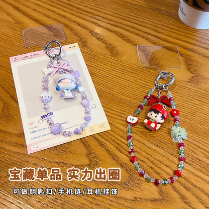 Handmade DIY bubble cute particles beaded mobile phone chain doll pendant women's bag keychain doll pendant