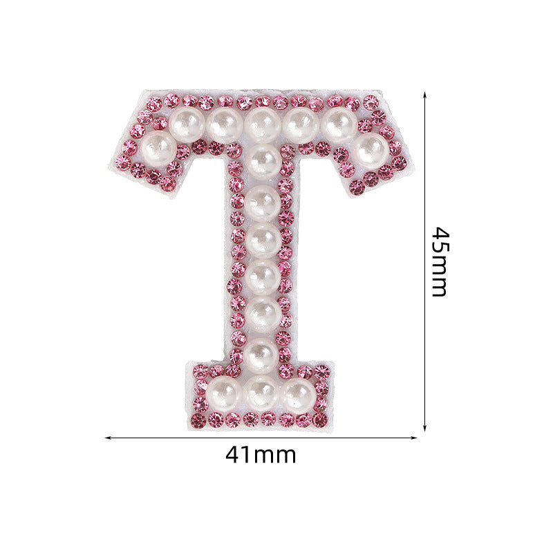 Pink rhinestone pearl letter stickers for clothing DIY, luggage accessories, decorative fabric stickers, 26 English letters hat stickers