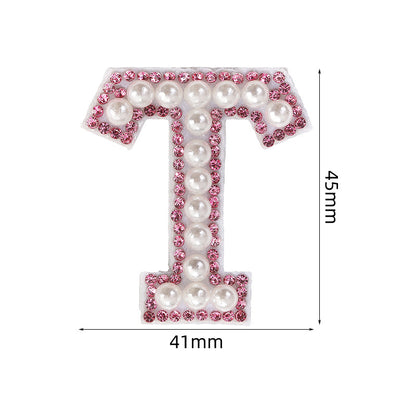 Pink rhinestone pearl letter stickers for clothing DIY, luggage accessories, decorative fabric stickers, 26 English letters hat stickers