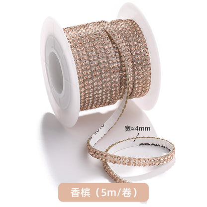 Double-row diamond with adhesive backing, 4mm chain, 5-meter roll of glass diamond chains, sparkling crystal water rhinestone jewelry, self-adhesive