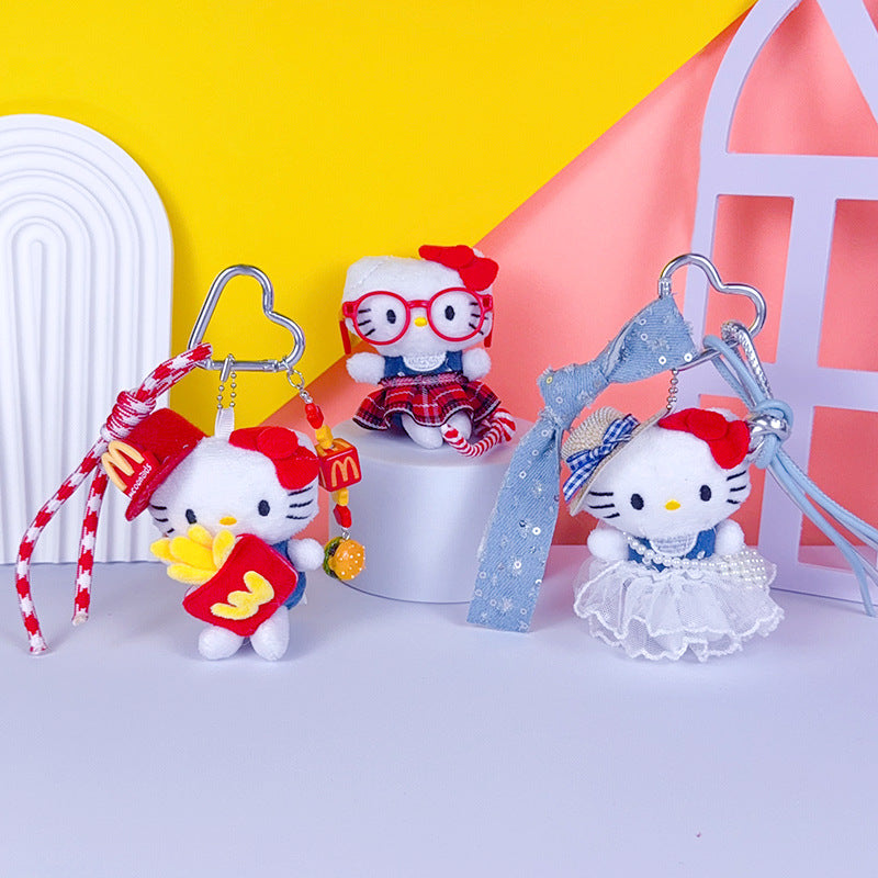 Creative miu plush kitty cat keychain bag pendant cute couple DIY doll keychain pendant