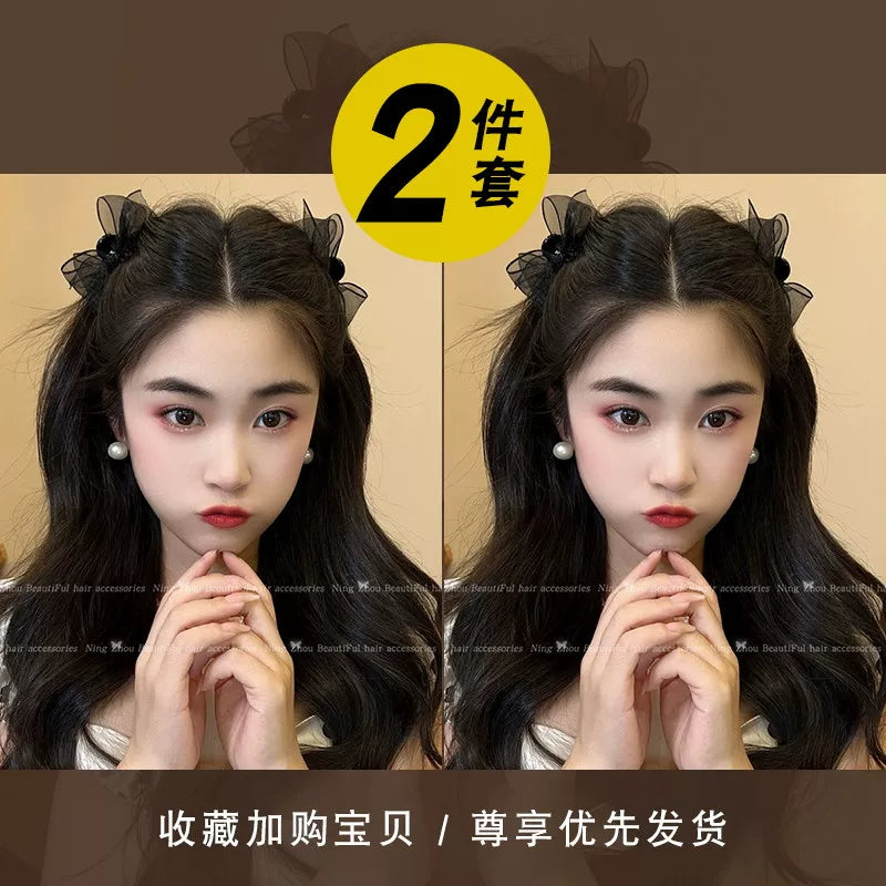 Mesh black bow hair chuck headdress, princess head small scratch clip broken hair, side bangs, clip, forehead hairpin woman