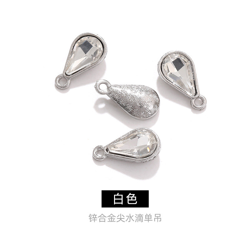 Zinc alloy pointed waterdrop pendant, crystal glass diamond DIY jewelry, earrings with diamond, single hanging glass waterdrop rhinestone