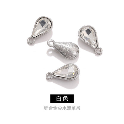 Zinc alloy pointed waterdrop pendant, crystal glass diamond DIY jewelry, earrings with diamond, single hanging glass waterdrop rhinestone