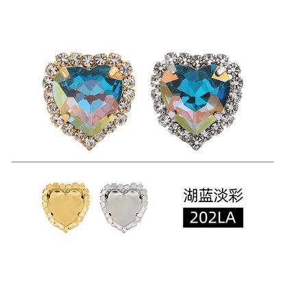 Pale color peach heart crystal buckle perimeter copper bottom support love glass hand-sewn claw diamond clothing DIY accessories