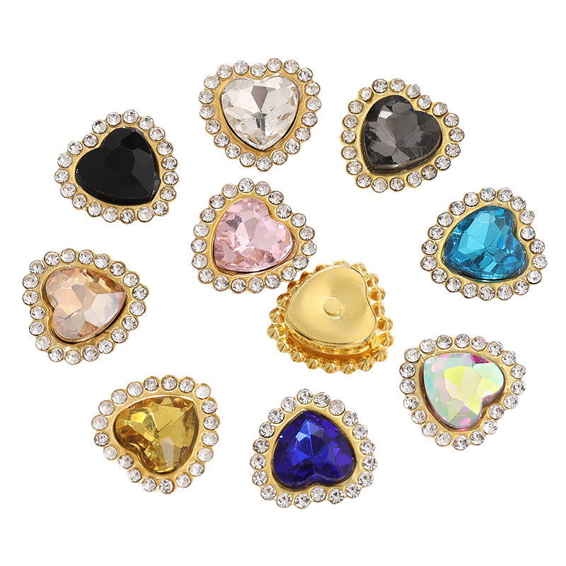 Factory wholesale Peach Heart Sunflower double-layer heart-shaped glass hand-sewn diamond DIY shoes and bags, clothing accessories, accessories