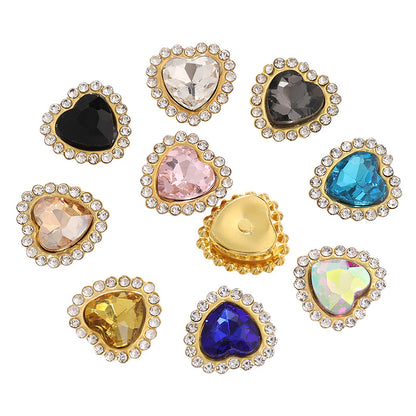 Factory wholesale Peach Heart Sunflower double-layer heart-shaped glass hand-sewn diamond DIY shoes and bags, clothing accessories, accessories