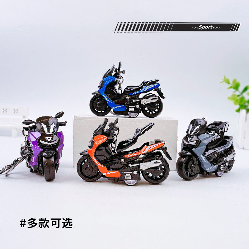 Creative alloy pullback motorcycle keychain simulation pedal toy car model keychain pendant keyring