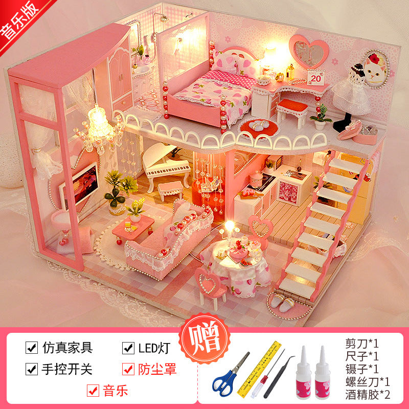 Craftsman DIY Cottage Loft Villa Handmade Assembly Princess Small House Miniatures Toys Birthday Gifts
