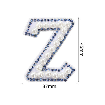 Blue diamond seamless adhesive 26 English letters for clothing and makeup bag decoration, non-woven fabric patch, adhesive backing