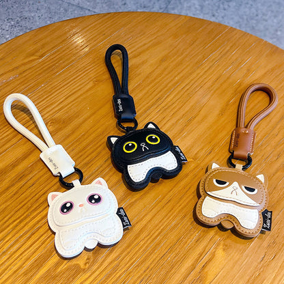 Creative PU Leather Cat Keychain Pendant Cute Couple Car Keychain School Bag Doll Small Pendant Wholesale