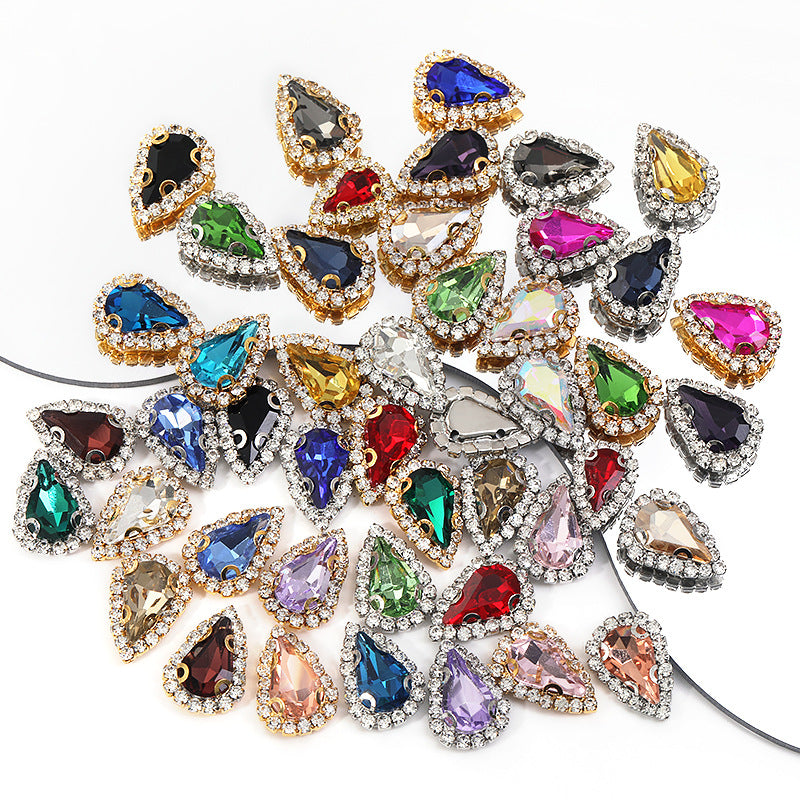 Pointed waterdrop claw rhinestone edge 4-hole hand-stitched rhinestone DIY headwear accessory clothing flash rhinestone accessory pointed waterdrop crystal buckle