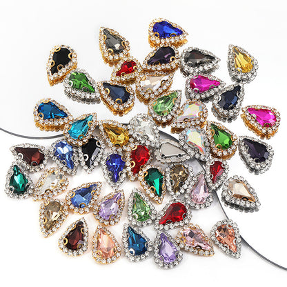 Pointed waterdrop claw rhinestone edge 4-hole hand-stitched rhinestone DIY headwear accessory clothing flash rhinestone accessory pointed waterdrop crystal buckle