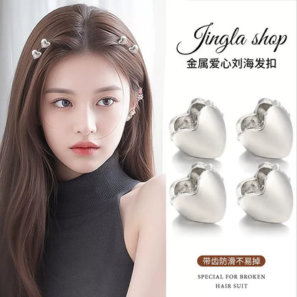 Silver heart-shaped metal hair clip for girls, princess hair mini clip, new style bangs side clip, hair accessory, children's braided hair buckle