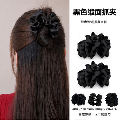 Black feather half-tie hair clip, small grab clip at the back of the head, high-end feel, little hair volume, shark clip, headpiece small size