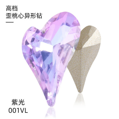 K9 Crooked Peach Heart Diamond, Real Silver Base Nail Diamond, Phone Case Diamond, Diamond for Suitcases, Clothing, Accessories, Irregular Heart-shaped K9 Diamond