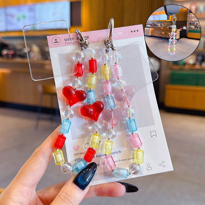 Creative DIY Love Beaded Mobile Phone Chain Keychain Pendant Couple Car Key Chain Bag Bracelet Pendant Small