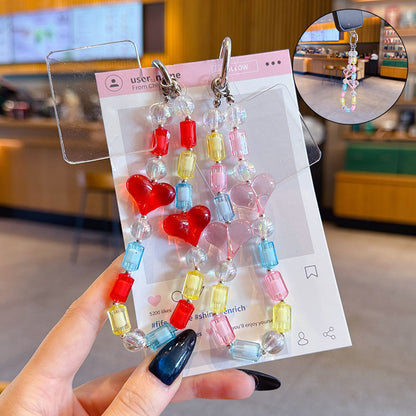 Creative DIY Love Beaded Mobile Phone Chain Keychain Pendant Couple Car Key Chain Bag Bracelet Pendant Small