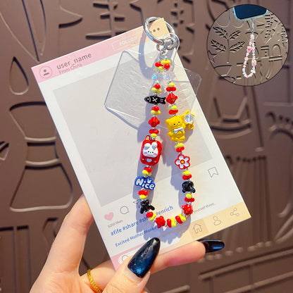 Creative handmade bear DIY beaded alloy mobile phone chain high-end pendant bag keychain doll pendant