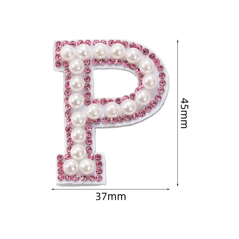Pink rhinestone pearl letter stickers for clothing DIY, luggage accessories, decorative fabric stickers, 26 English letters hat stickers