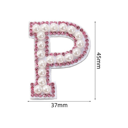 Pink rhinestone pearl letter stickers for clothing DIY, luggage accessories, decorative fabric stickers, 26 English letters hat stickers