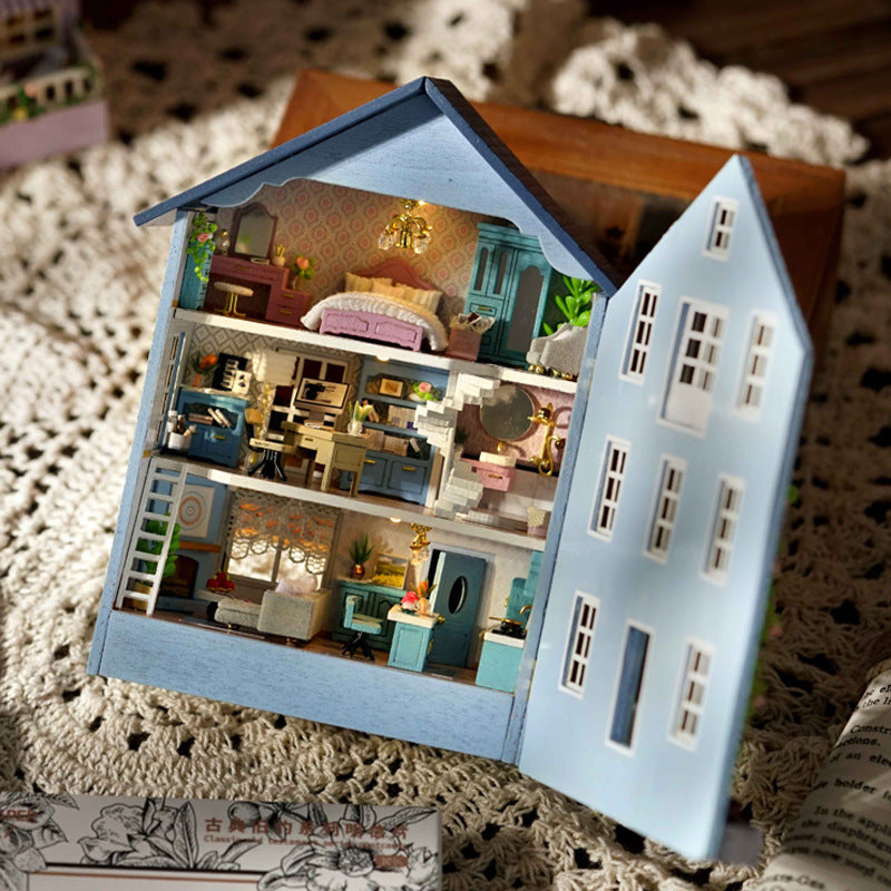 Wisdom House DIY Cottage Mini Home Series Wooden Handmade Can Be Opened and Closed Homemade Multi-level Gift Girls