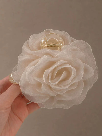 Large mesh claw clip for women, high-end 2026 new style back hair updo clip, floral hair grab clip, floral clip headwear