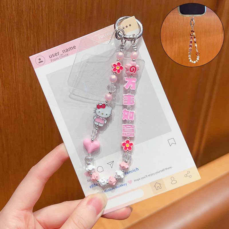 DIY everything goes well beaded mobile phone chain high-end pendant women's bag keychain hanging ornament New Year's gift