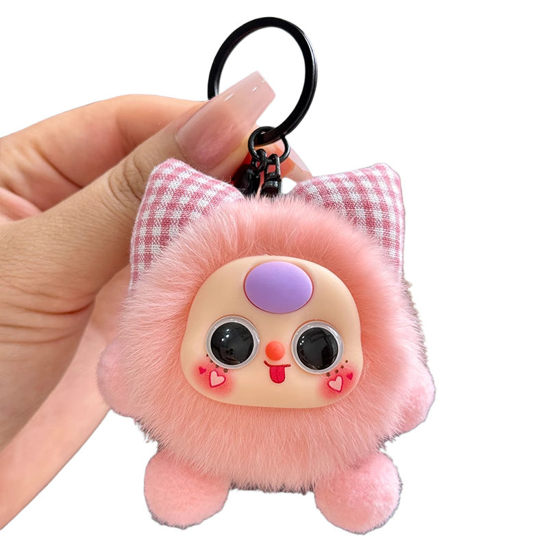 Imitation otter rabbit fur bow, small briquettes, car keychain pendants, exquisite dolls, cartoon dolls, school bags, bag ornaments