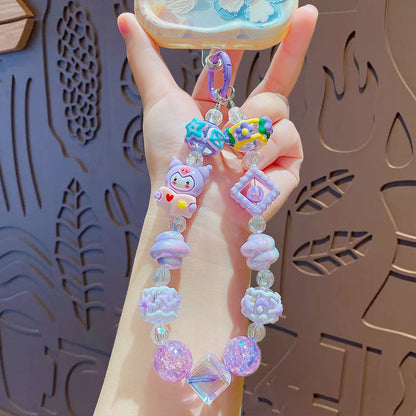 Cartoon Sanrio Kuromi beaded mobile phone chain keychain creative bag key chain doll pendant small gift