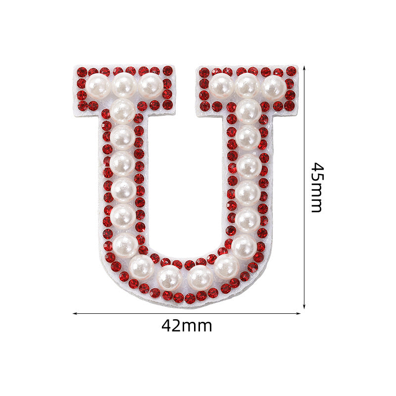 Red diamond 26-letter fabric patch set, hot-flung colored letter patch patch, clothing bag with diamond-embedded fabric patch