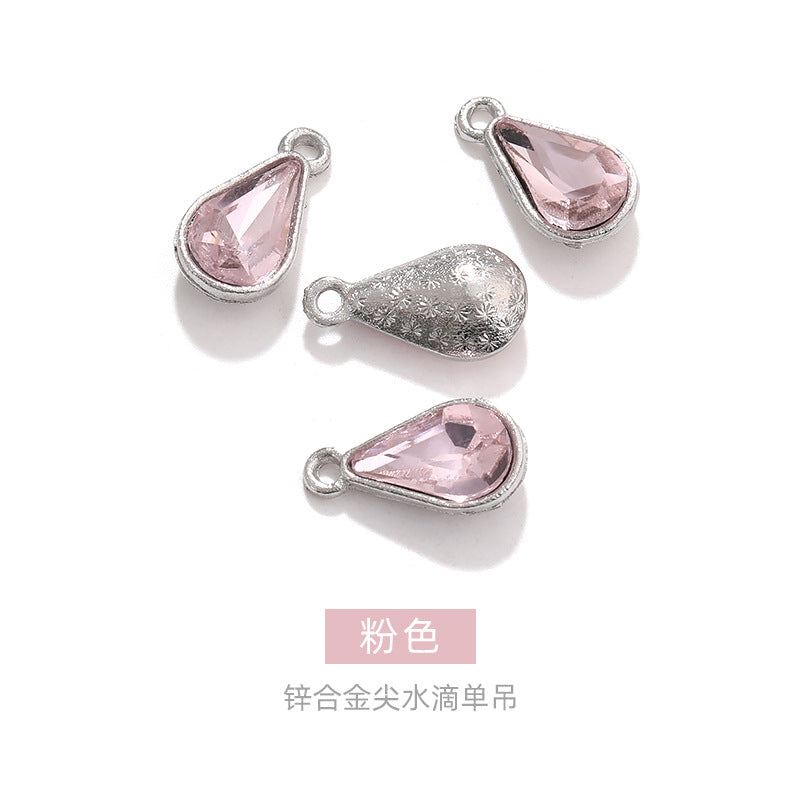 Zinc alloy pointed waterdrop pendant, crystal glass diamond DIY jewelry, earrings with diamond, single hanging glass waterdrop rhinestone