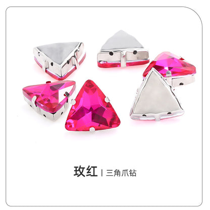 Triangular claw drill with thickened base glass hand-stitched rhinestone for shoes, bags, and clothing accessories, can be perforated with triangular claw drill