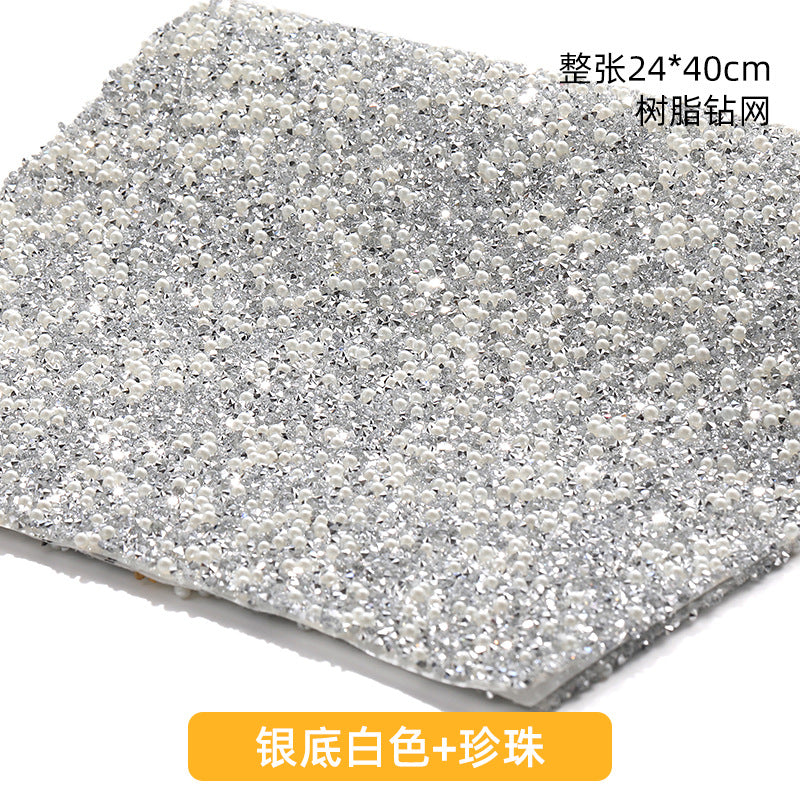 Resin 24*40CM pearl diamond mesh water rhinestone glue mesh peels off and sticks instantly for DIY crafts, sequins, glue, jewelry accessories
