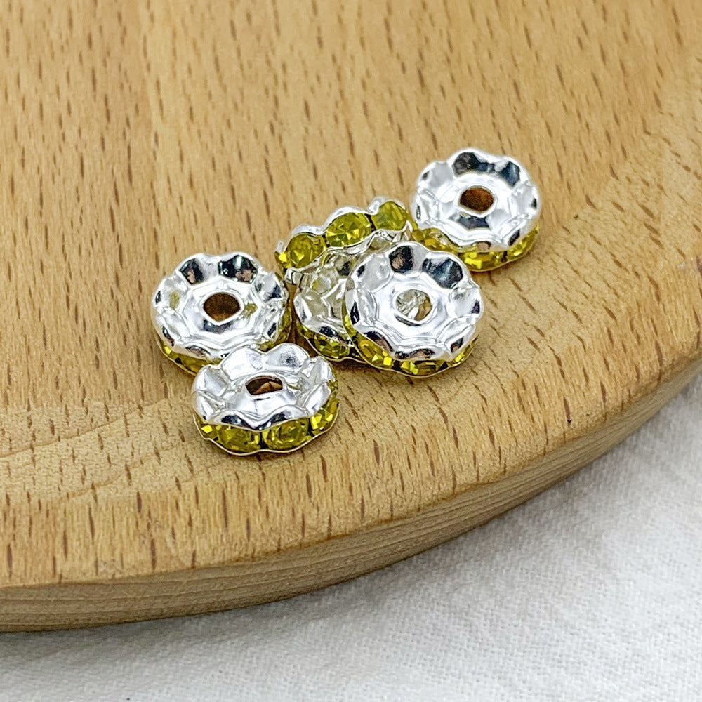Factory direct sales 10MM color wavy edge rhinestone circle wheel bead spacer spacer bead string silver diamond jewelry