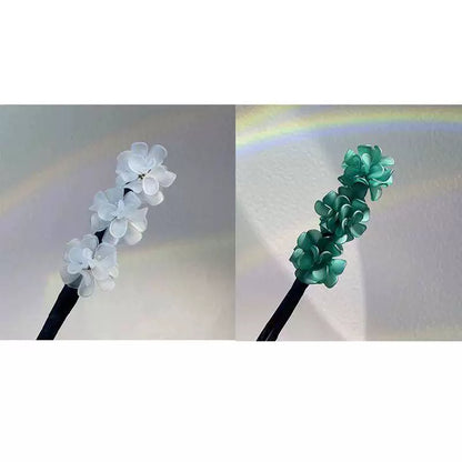 Floral hair wand bun updo tool, lazy minimalist flower bud headpiece, acrylic upgraded hydrangea hair accessory