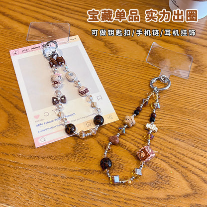 Creative DIY Maillard Beaded Mobile Phone Chain Pendant Women's Handmade KT Car Bag Keychain Charm Accessories