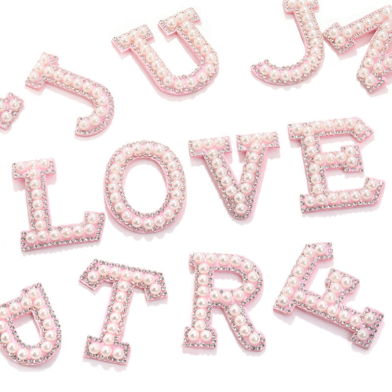 Hot Heat Patch Stickers with 26 English Letters DIY Accessories Clothing Accessories White Diamond Pink Nonwoven Fabric Stickers